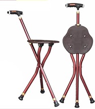 Folding Cane, Portable Cane Stool Handy Folding Crutch Chair Seat 3 Legs Height Adjustable Heavy Duty Thick Aluminum Walking Stick Tall Unisex for Elderly Travelon