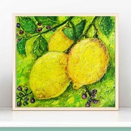 檸檬油畫 原創藝術品 黃色水果藝術 廚房牆壁藝術