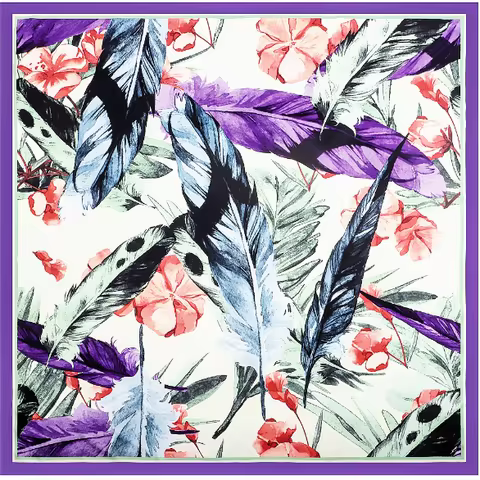 2021 Autumn Feather Painting Women Twill Silk Scarf Large Square Shawl 130cm Pashmina Oversize Scarv