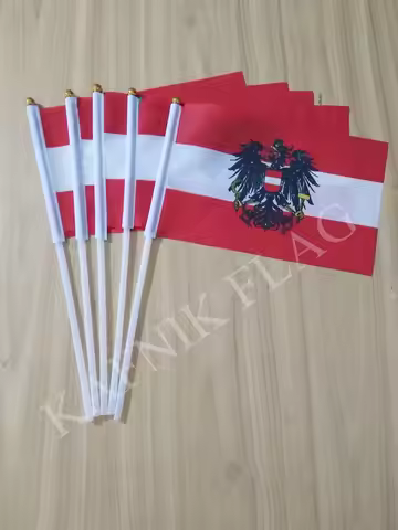 KAFNIK,5pcs 14*21CM Austria Flag the hand national flag with Pole Handing flag drop shipping