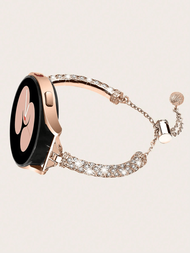 1條全鑲鑽金屬手錶帶,適用於三星galaxy Watch5/5pro、galaxy Watch3/4 40-46mm
