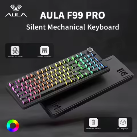 AULA F99 Pro Wireless Silent Keyboard Three Modes 8000mAh Hot-Swappable RGB Backlight Silent Linear