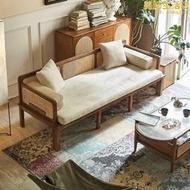 復古實木沙發床客廳家用伸縮兩用羅漢床白蠟木摺疊床睡塌藤編沙發