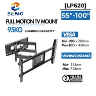 Zeno LP620 Heavy Duty Long Dual Arm TV Wall Mount Holds up to 95 kg Swivel and Tilt TV Mount with 29