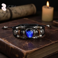 [JCBV] Astrology Luminous Leather Bracelet Multi Layer Beads Zodiac Charm Jewelry Gift for Teens Cel