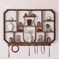 Bogu Rack Solid Wood Chinese Wall-Mounted Wall-Mounted Tea Rack Shelf Duobaoge Wall-Mounted Tea Set 