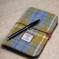 A6格紋活頁手帳記事本/可刺繡手工訂制客製化本英國Harris tweed