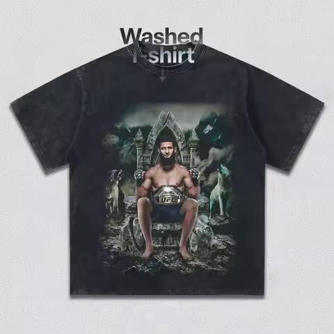 2026 Summer UFC Brand Islam Makhachev Graphic Washed Print Women T-shirt Unisex Vintage Short Sleeve