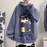 M-8XL มีฮู้ดการ์ตูนเครยอนชินจังยอดนิยมสำหรับผู้ชาย,แจ็คเก็ตมีฮู้ดทรงหลวมไซส์ใหญ่พิเศษผ้ากำมะหยี่สำหร