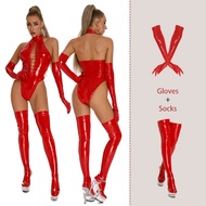 【Quality】 Aiiou Latex Bodysuits Women Bandage Backless Body Costume Teddies Bodysuit With Gloves And Socks