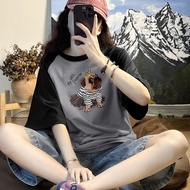 Krazy Shop Two-Tone T-shirt Oversized Fashion Couple Vintage Cute Round Neck QQ8027