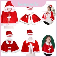 Cosplay Christmas Clothing Velvet Red Short Cloak Hat For Adults Kids