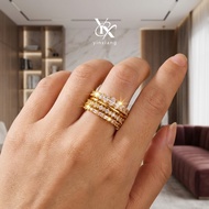 YX 4Pcs Minimalist Copper Cubic Zirconia Rings Set Fashion Stackable Jewelry For Women Y2K Daily Par