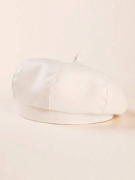 1入組中性實色真皮八角帽，適用於兒童春秋季貝雷帽