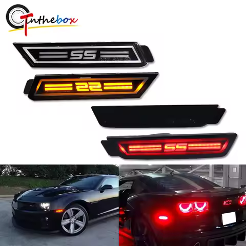 Smoked Lens Front Amber & Rear Red SS logo LED Sidemarker Light For 2010-2015 Chevrolet Camaro Bumpe