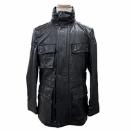 品相極佳 △ BURBERRY LONDON男士羊皮機車外套，黑色，L 碼，Nova 格紋襯裡，正品，帶衣架。