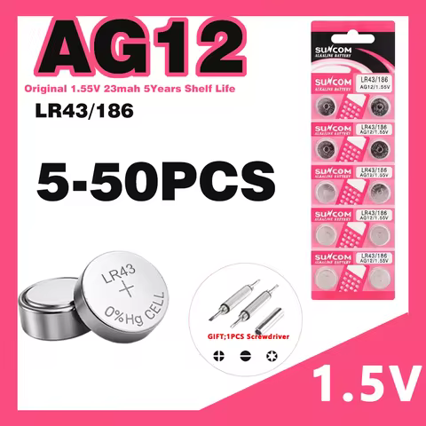5-50PCS 1.55V AG12 LR43 23mAh Lithium Button Cell SR43 386 LR1142 V12GA AG 12 SR43W SR1142 Coin Cell
