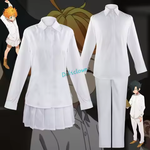 Anime The Promised Neverland Cosplay Emma Norman Ray Costume White Shirt Skirt Pants Japanese School