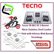 Tecno SR 883 SV 3-Burner 90cm Stainless Steel Cooker Hob with Inferno Wok Burner Technology