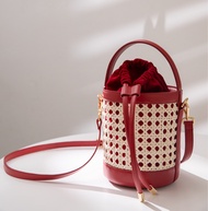 Vasanathailand - Candy Bag RedWine กระเป๋าสานสีแดงไวน์ กระเป๋าหวาย handmadebag