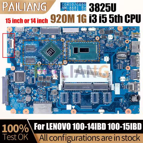 NM-A681 For LENOVO 100-14IBD 100-15IBD Notebook Mainboard 3825U i3 i5 CPU 920M 1G 5B20K86272 8S5B20K
