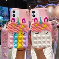 Case Realme C15 5 5i 5s C3 5PRO 6 6i 6PRO 7 7i 7pro 8 8PRO C11 C12 C20 C21 C11 2021 C25 Case Realme Narzo 30A Case Realme Narzo 20 Pr Unicorn POP It Bubble Silicone Bag Case +Strap