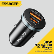 Essager 30W ที่ชาร์จแบตในรถ USB ชนิด C PD ซูเปอร์ชาร์จโทรศัพท์อย่างรวดเร็วชาร์จสำหรับ IP 14 13ซัมซุงฮัวเหว่ยเสี่ยวหมี่ Realme ที่ชาร์จแทปเล็ต