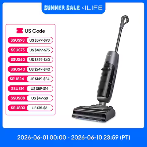 ILIFE W90 Pro Cordless Wireless Wet Dry Smart Mop Washing ,7000Pa Suction, 1Min Self Cleaning, Large
