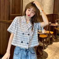 RULINWOODS เบลเซอร์แขนสั้น blazer crop สูทเกาหลีหญิง เสื้อคลุมผู้หญิง เสื้อแจ็คเก็ตผู้หญิง เสื้อสูทค