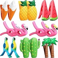 16 Pcs Beach Towel Clips Holders Cute Plastic Summer Towel Clips for Chairs Cruise Parrot Watermelon Flamingo Ice Cream Cactus Pineapple Coconut Trees Clothes Pins for Patio Pool Accessories, 8 Styles
