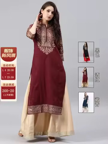 Indian Tops Style Women's Tops Medium Length Coat Printing Thin Style Pakistani Clothes Indian Jacke