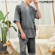 【Nightdress】 INCERUN Men Cotton Loose V Neck Kimono   Striped Pants Pajamas Set