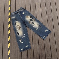 Chrome Hearts Cross Frayed Leather Jeans Unisex