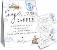 Baby Shower Diaper Raffle Game Kit, Airplane & Hot Air Balloon, 50 Tickets & 1 Standing Sign, Decora