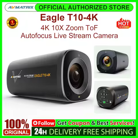 AVMATRIX Eagle T10-4K 10X Zoom Tof Autofocuslive Stream Camera 4K30 8MP CMOS Sensor USB Out Live Cam