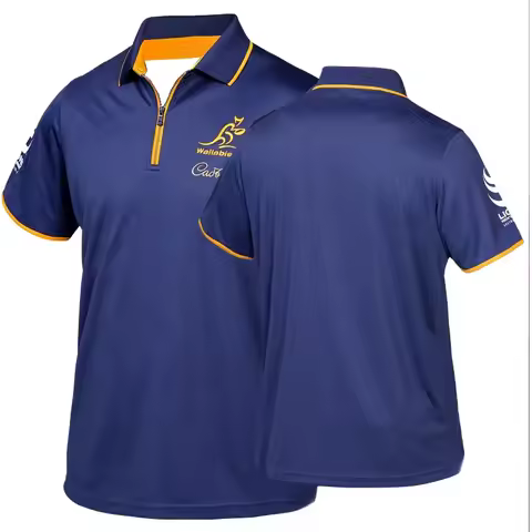 Australia Wallabies Rugby Polo Shirt Men Quick Dry Breathable Zip Sports TShirt Navy Blue Casual Sho
