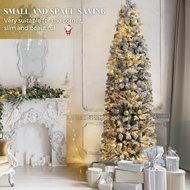 7.5ft Slim Snow Flocked Pencil Christmas Tree Fir Hinged Slim Skinny Corner Snow Branch Xmas Tree