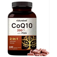 Nature Bell CoQ 10 (ubiquinone) 200mg contains PQQ,240 capsules.