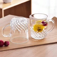 2/6pcs - Elegant Diamond Pattern Glass Cups, 220ml With Handle, Dishwasher, Heat Resistant Glass Cup
