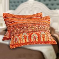 BEDIFANY Boho Pliiow Shams for Cotton King Size Quilt, Pack of 2 Pliiow Shams for Bedroom Decor (Colorful Orange, 20 X 36 Inch)