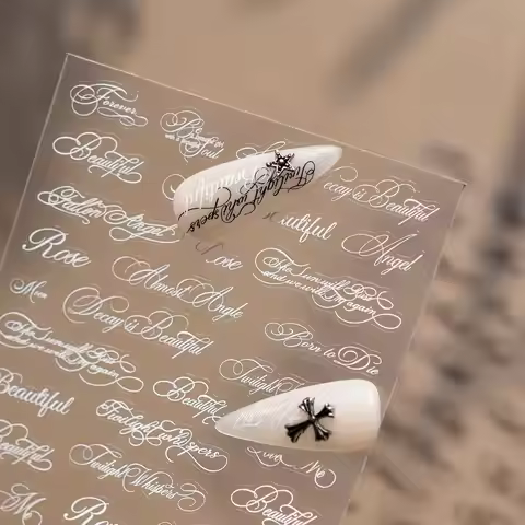 5D Black White English Letter Nail Stickers Gothic Words Roman Alphabet Character Nail Decal Self Ad