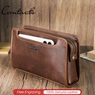 CONTACTS Real Leather Men Clutch Bag Handmade Handbag Anti-theft Password Lock with Wrist Strap Lar