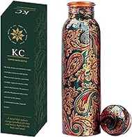 KC Pure Copper Designer Water Bottle with Advanced Leak Proof Protection and Joint Less, Ayurveda and Yoga Health Benefits. (1000ml, 1Unit) With Lacqure Coating