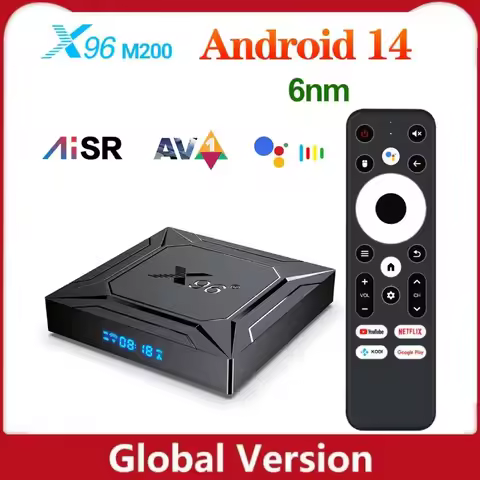 X96 M200 TV Box Android 14.0 Amlogic S905X5M (S905A) Build in AI-SR AV1 4K ULTRA HD 1000 LAN Dual Wi