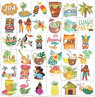 EMOME 204 Sheets Kids Tattoos Luau Beach Party Decorations, Individually Wrapped Glitter Tattoos for