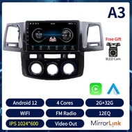 Acodo 2din Android 12.0 Headunitเครื่องเสียงรถยนต์สำหรับToyota Fortuner Hilux Vigo 2007-2015 Carplay Android Auto 9 นิ้วiPSหน้าจอสัมผัสแยก 8G RAM 128G ROM 8CoresวิทยุAM FM RDSนำทางGPS Player Mirror Link Video Outระบบควบคุมพวงมาลัยรถวิทยุ