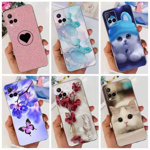 For Vivo Y33s V2109 Case New Stylish Flower Marble Transparent Silicone Soft Back Cover For Vivo Y21