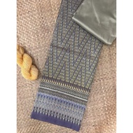 (Fabric Set) Silk Fabric 6-Shuttle Natural Color (2 Meter Patterned + 2 Plain Color) Green-Gray Shad