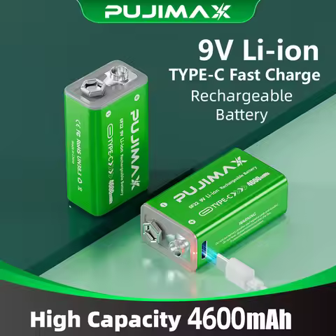 PUJIMAX 9V Rechargeable 4600 mWh Li-Ion Battery Type-C Charging 6F22 Li-ion Battery For Metal Detect