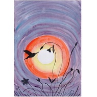 Original Painting Hummingbird Art Bird Silhouette Artwork Sunset Small Art